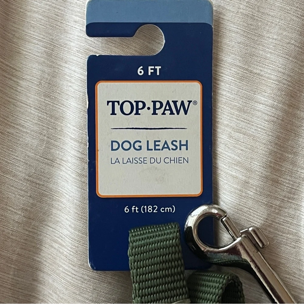 Top Paw 6 ft Long Olive Green Core Leash D Ring Silver Hardware Standard Leash